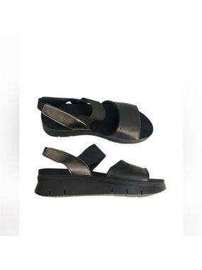 Bata contemporary black leather elastic platform comfort minimalist sandal EU 42